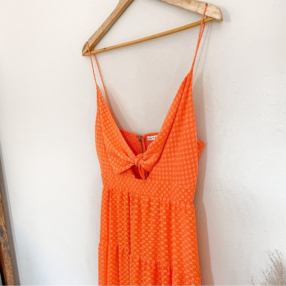 alice + oliva | Minka Tie Front Monarch Orange Tiered Maxi Dress - Picture 8 of 16